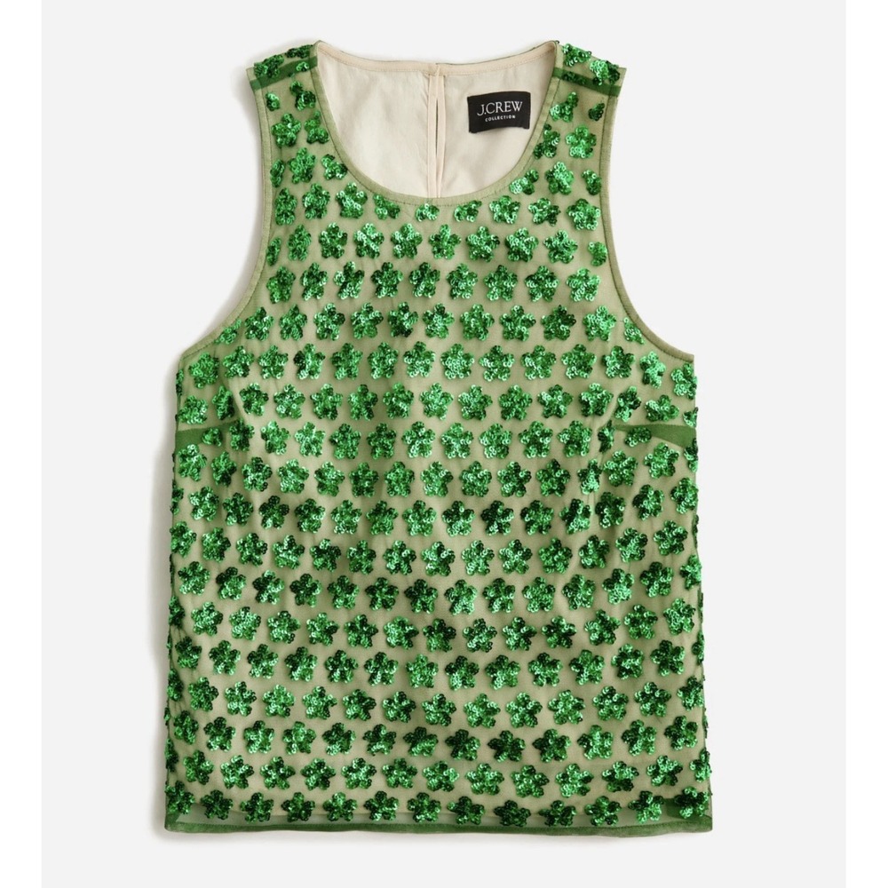 J Crew Collection embellished Green sequin shell top Sparkly Sz XS‎